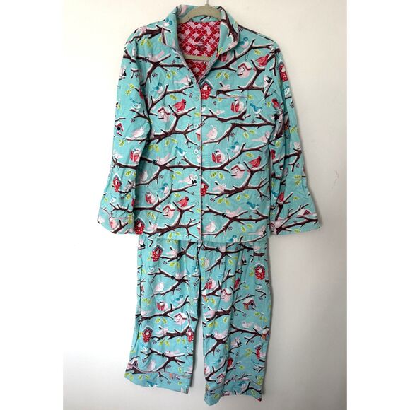 Nick & Nora Christmas Cardinal Birdhouse Flannel Pajama Set Blue Holiday Sz M - Picture 2 of 12